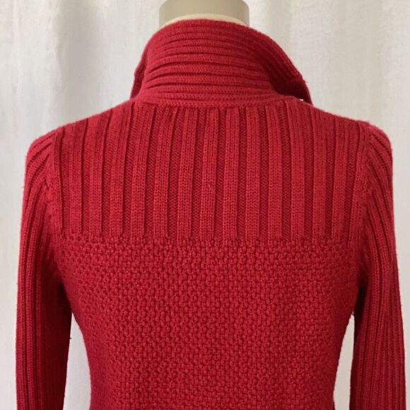 L.L. Bean Women's Signature Fisherman Sweater Cardigan Small Red Cable Knit - Picture 6 of 8